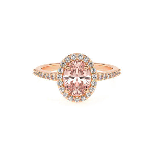 lab grown morganite oval solitaire rings in rose gold 