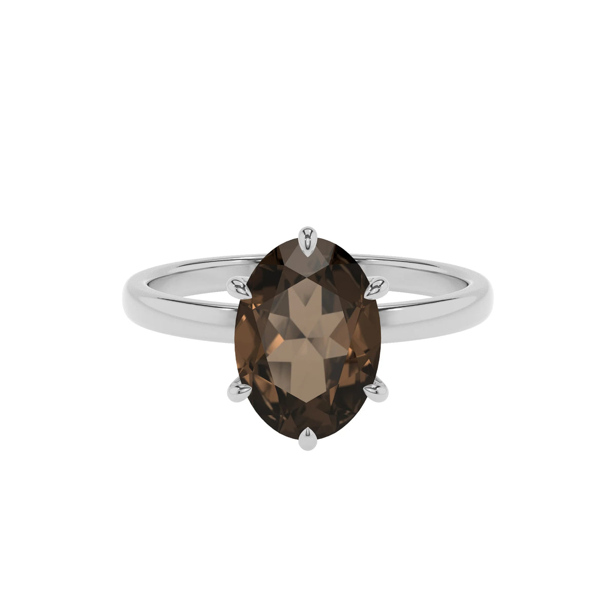 natural smoky-quartz oval solitaire rings in platinum 