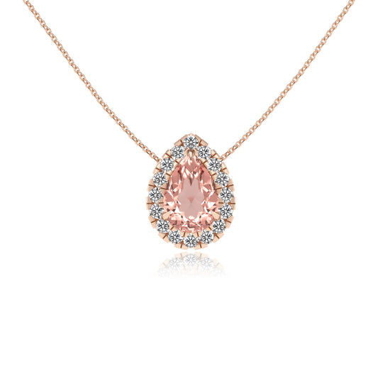 lab grown morganite pear solitaire necklaces in rose gold 