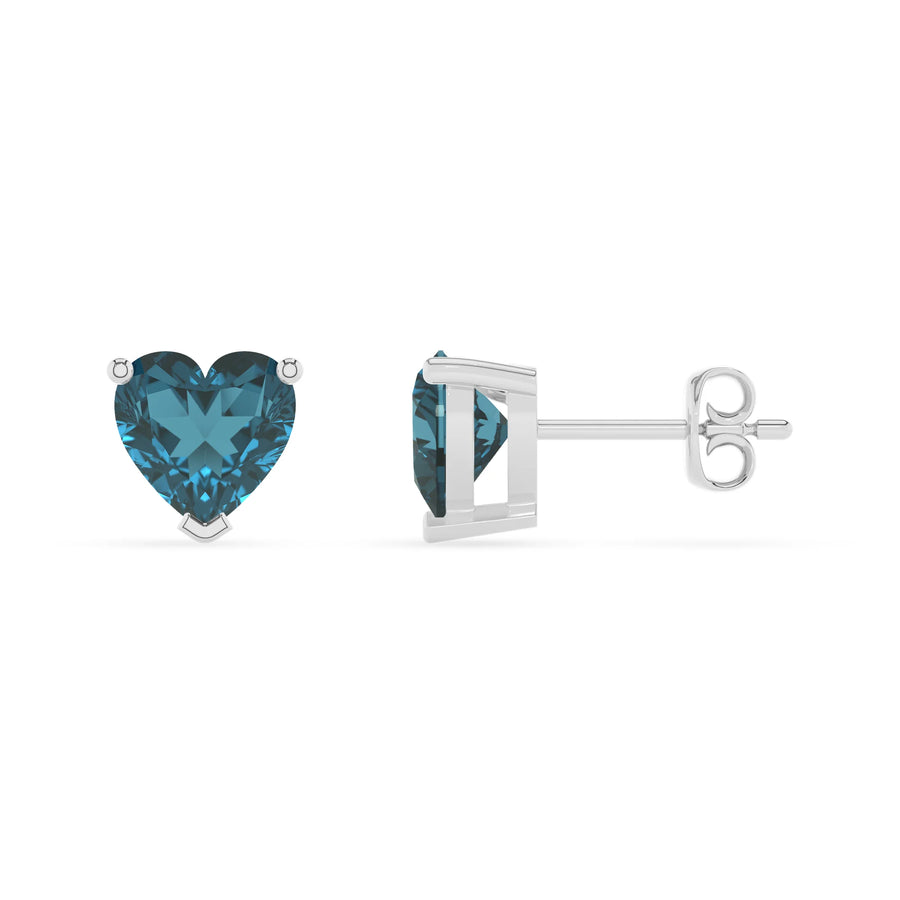natural london blue topaz heart stud earrings in white gold 