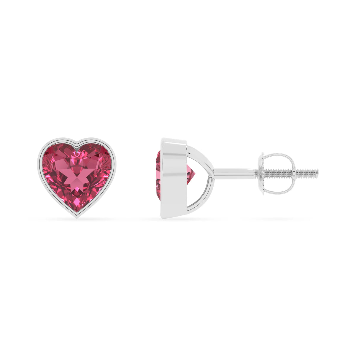 lab grown pink tourmaline heart stud earrings in white gold 