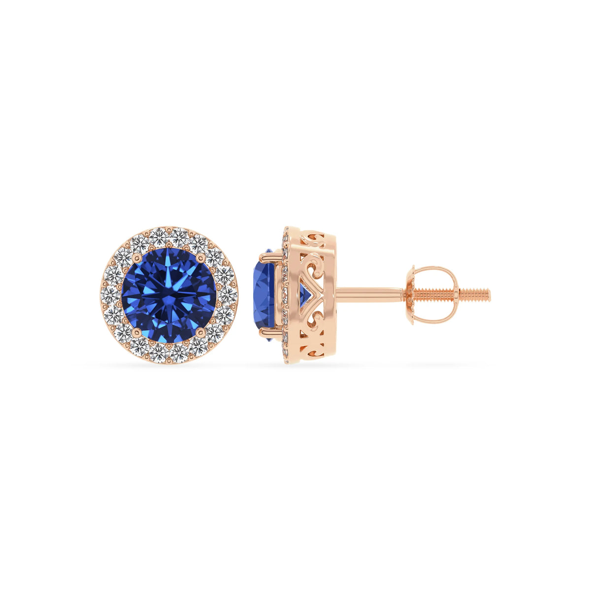 lab grown blue sapphire round stud earrings in rose gold 