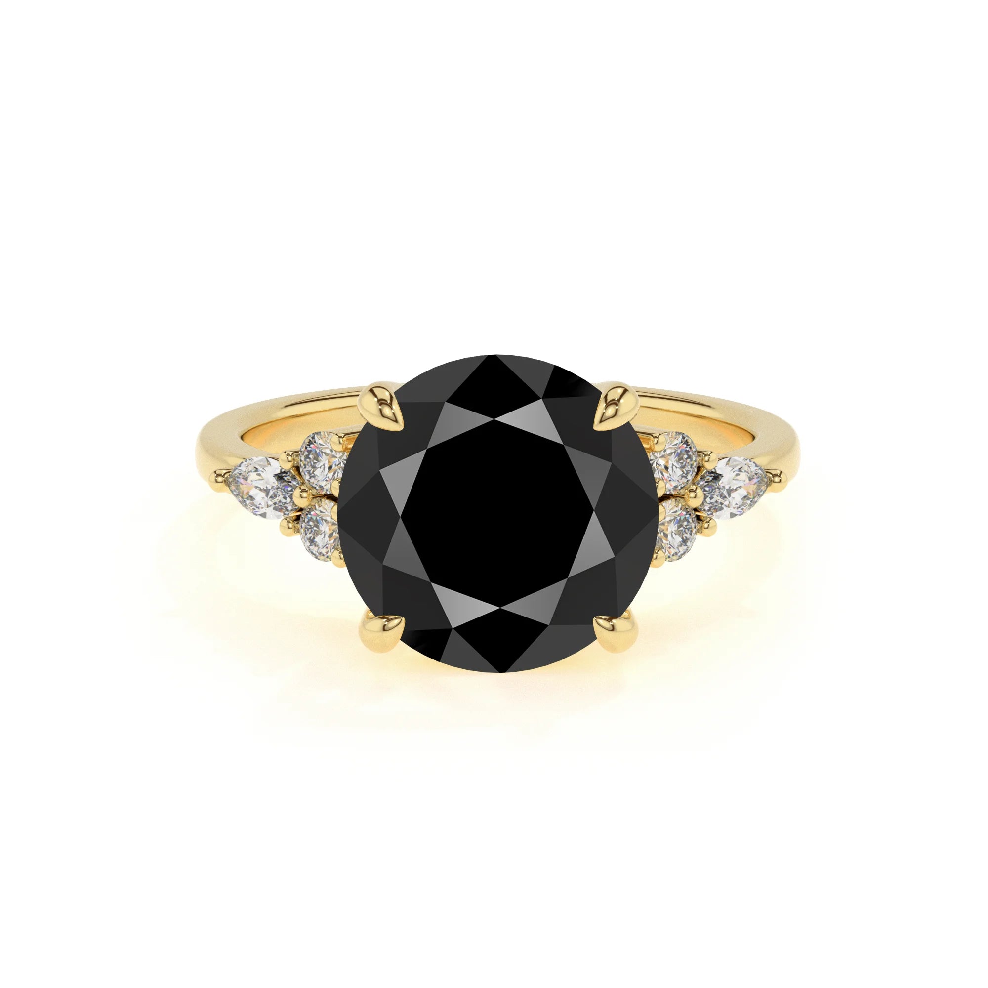 natural black-onyx round solitaire rings in yellow gold 