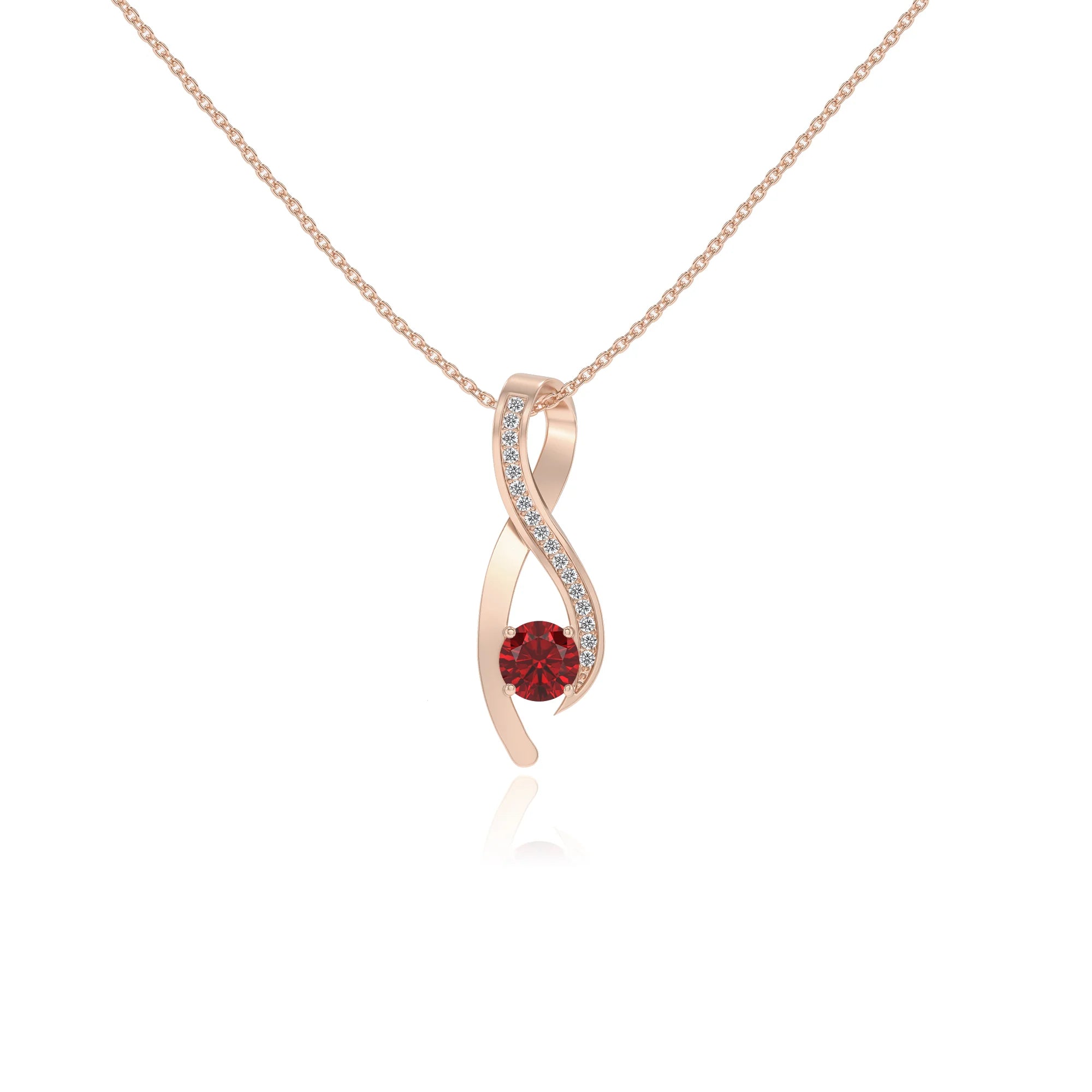 lab grown ruby round solitaire necklaces in rose gold 