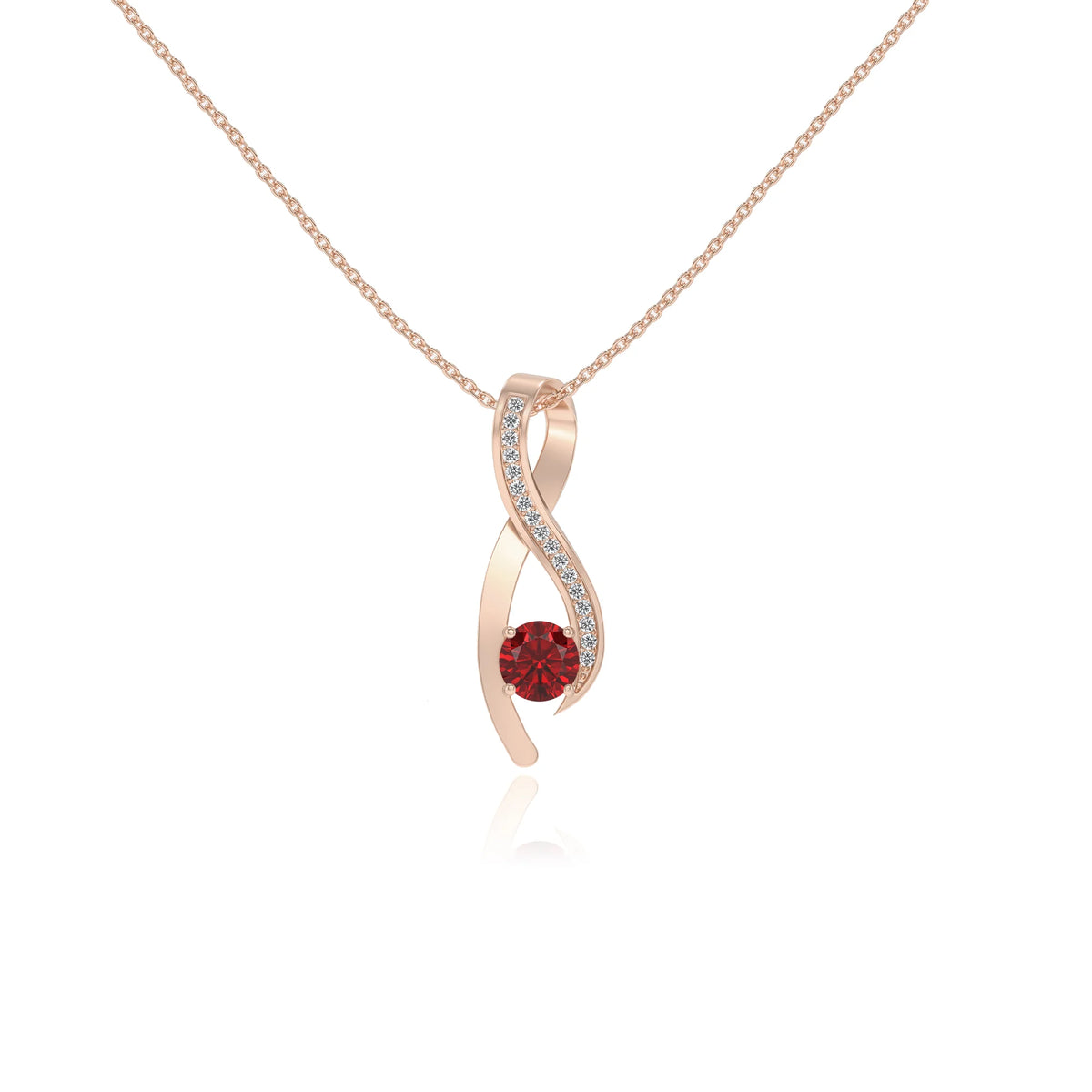 lab grown ruby round solitaire necklaces in rose gold 