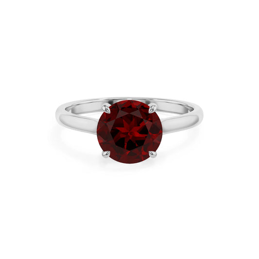 natural garnet round solitaire rings in sterling silver 
