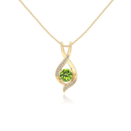 natural peridot round solitaire necklaces in yellow gold 