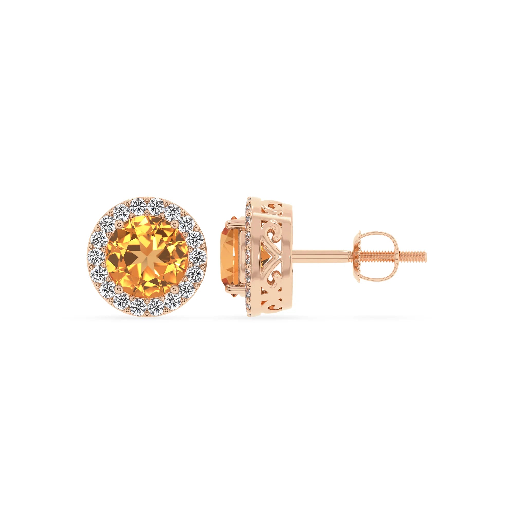 lab grown citrine round stud earrings in rose gold 