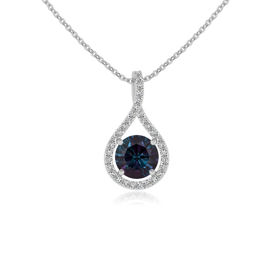 lab grown alexandrite round solitaire necklaces in white gold 