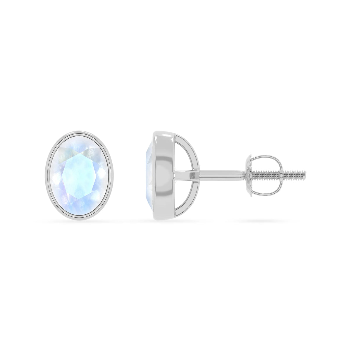 natural rainbow moonstone oval stud earrings in sterling silver 