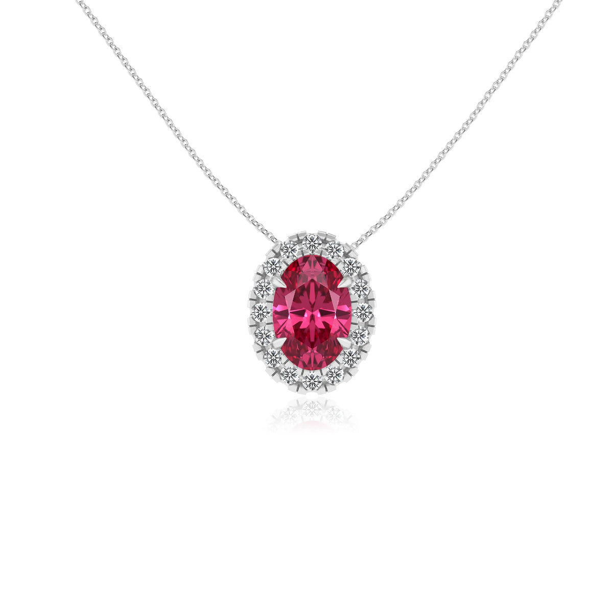 lab grown pink tourmaline oval solitaire necklaces in platinum 