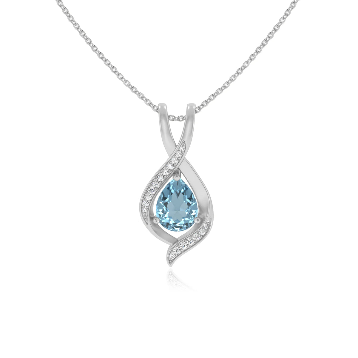 lab grown aquamarine pear solitaire necklaces in white gold 