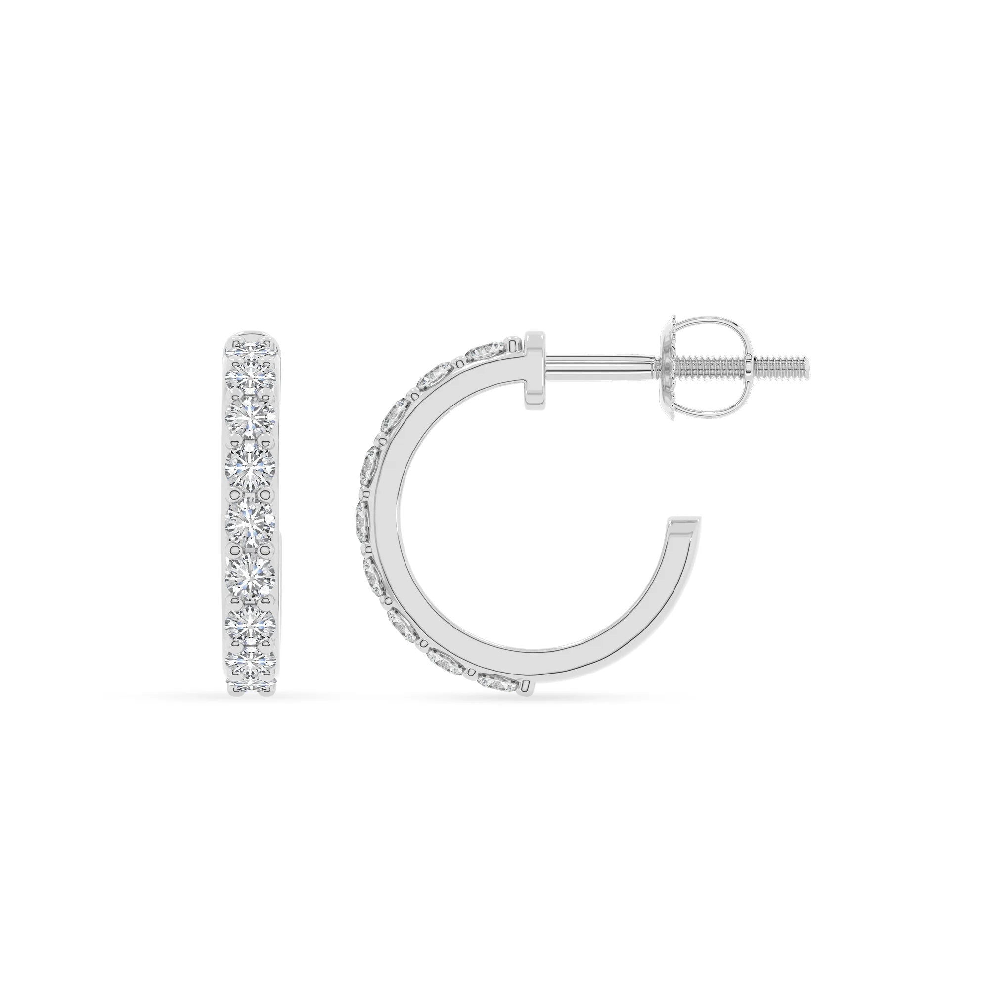 lab grown moissanite round hoop earrings in white gold 