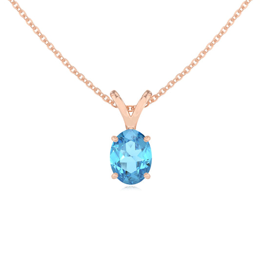 natural swiss-blue-topaz oval solitaire v-bale necklaces in rose gold 