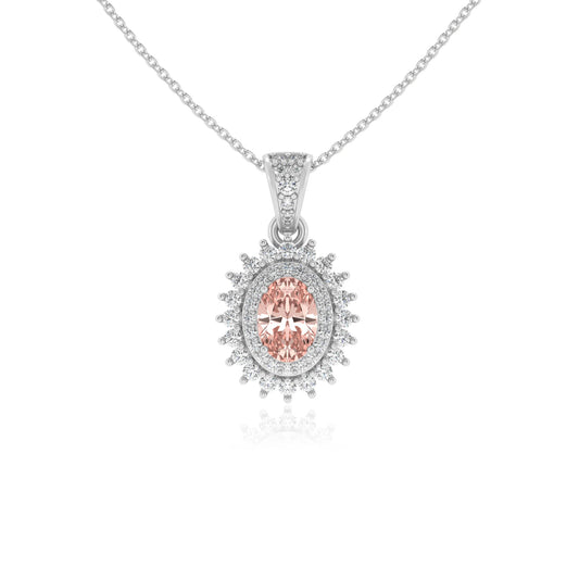 lab grown morganite oval halo necklaces in platinum 