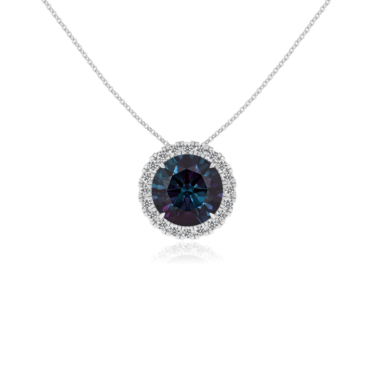 lab grown alexandrite round solitaire necklaces in platinum 