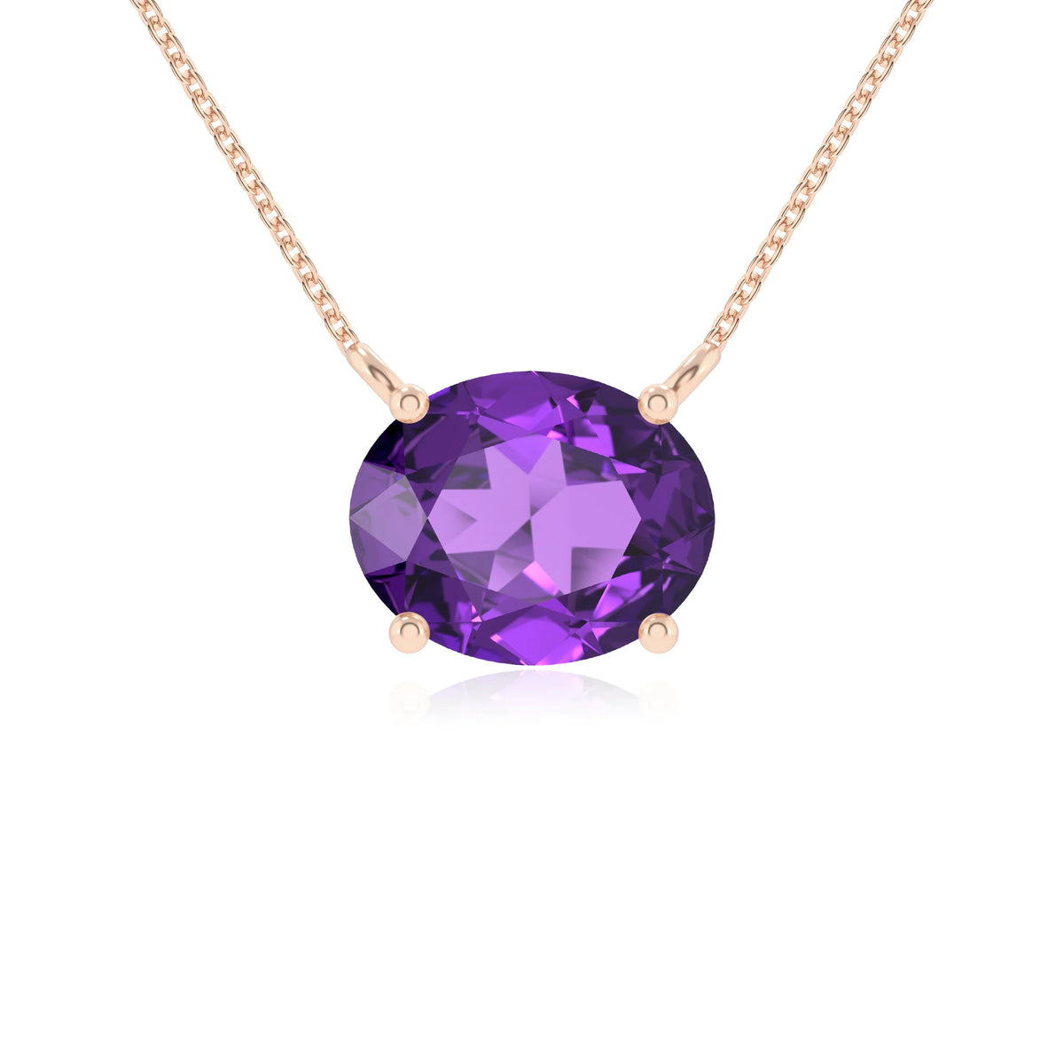 lab grown amethyst oval solitaire necklaces in rose gold 