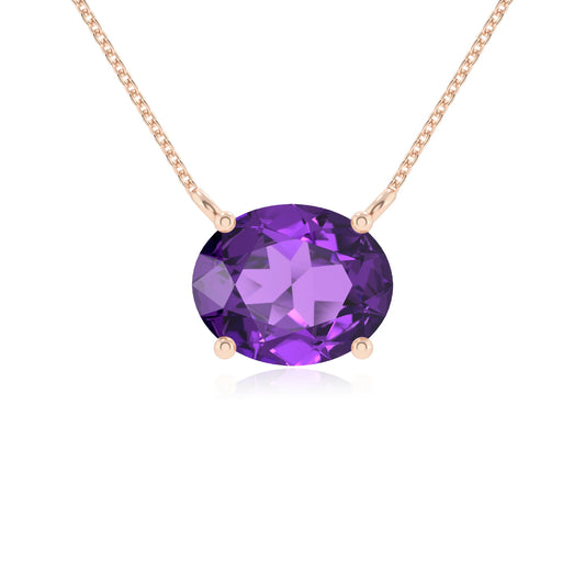 lab grown amethyst oval solitaire necklaces in rose gold 