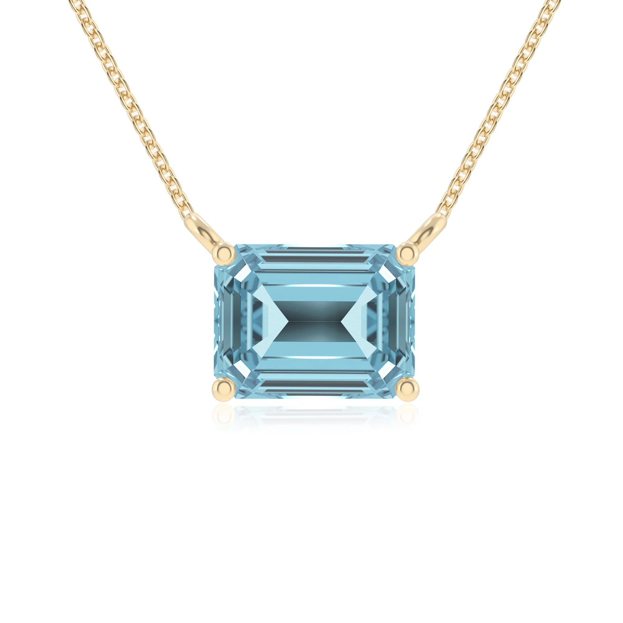 lab grown aquamarine emerald cut solitaire necklaces in yellow gold 