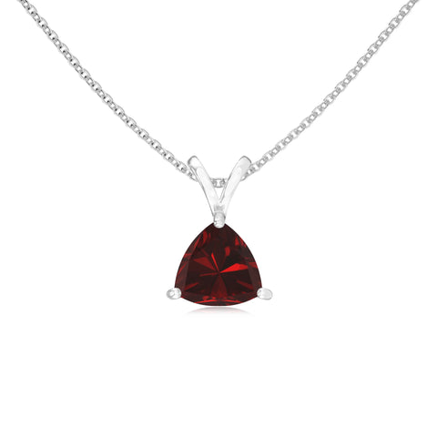 Natural Garnet Trillion Solitaire V-Bale Pendant Necklace with 18" Chain