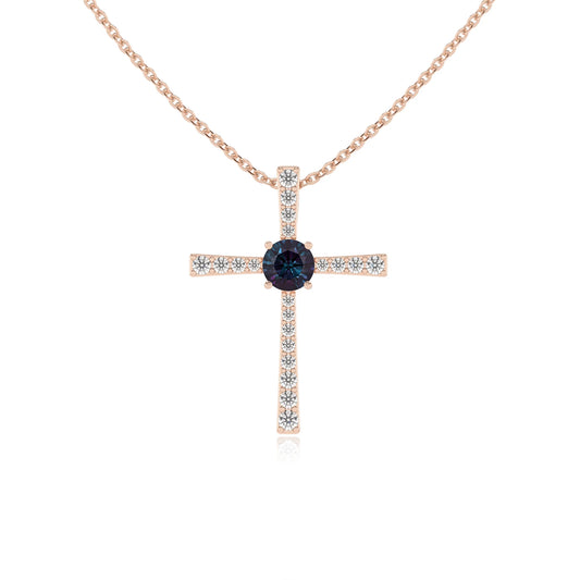 lab grown alexandrite round infinity necklaces in rose gold 