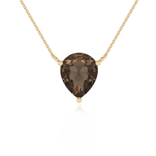 natural smoky-quartz pear solitaire necklaces in yellow gold 