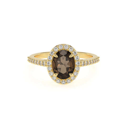 natural smoky-quartz oval solitaire rings in yellow gold 