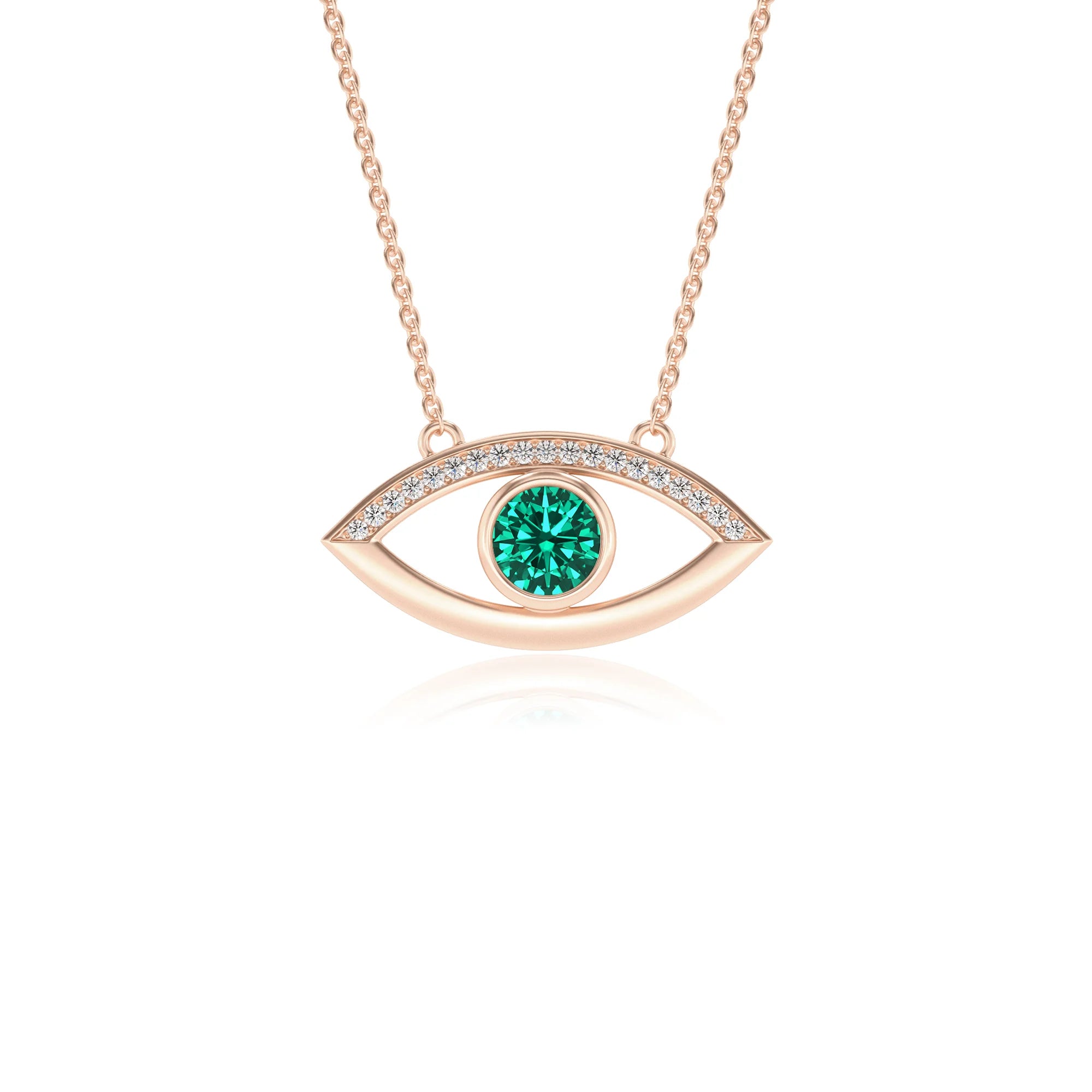 lab grown emerald round solitaire necklaces in rose gold 