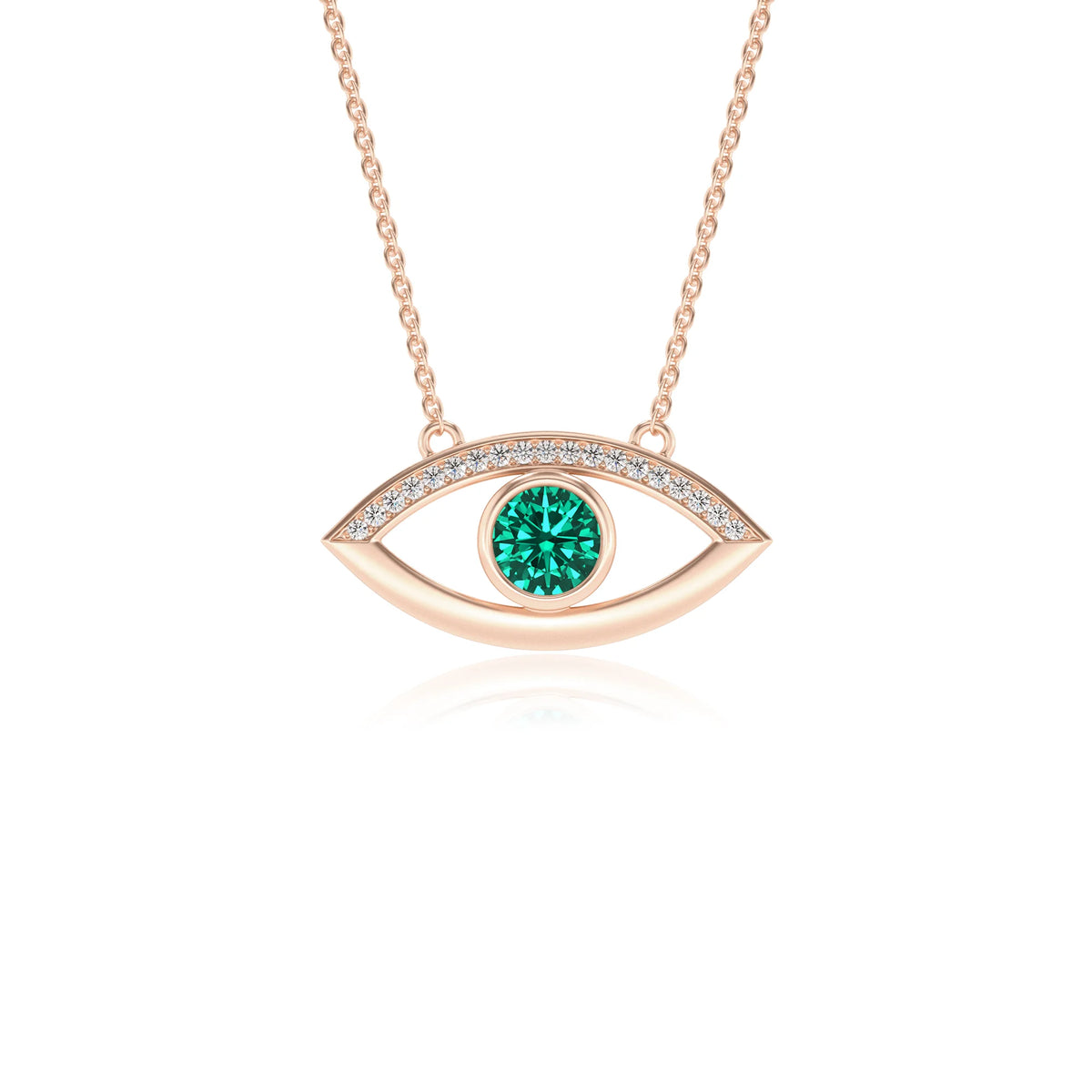 lab grown emerald round solitaire necklaces in rose gold 
