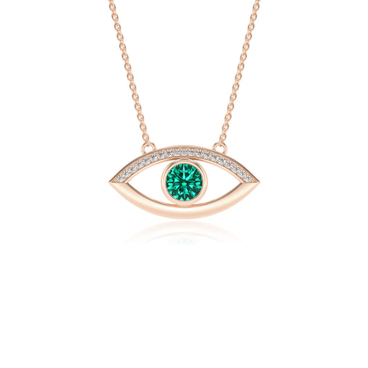 lab grown emerald round solitaire necklaces in rose gold 