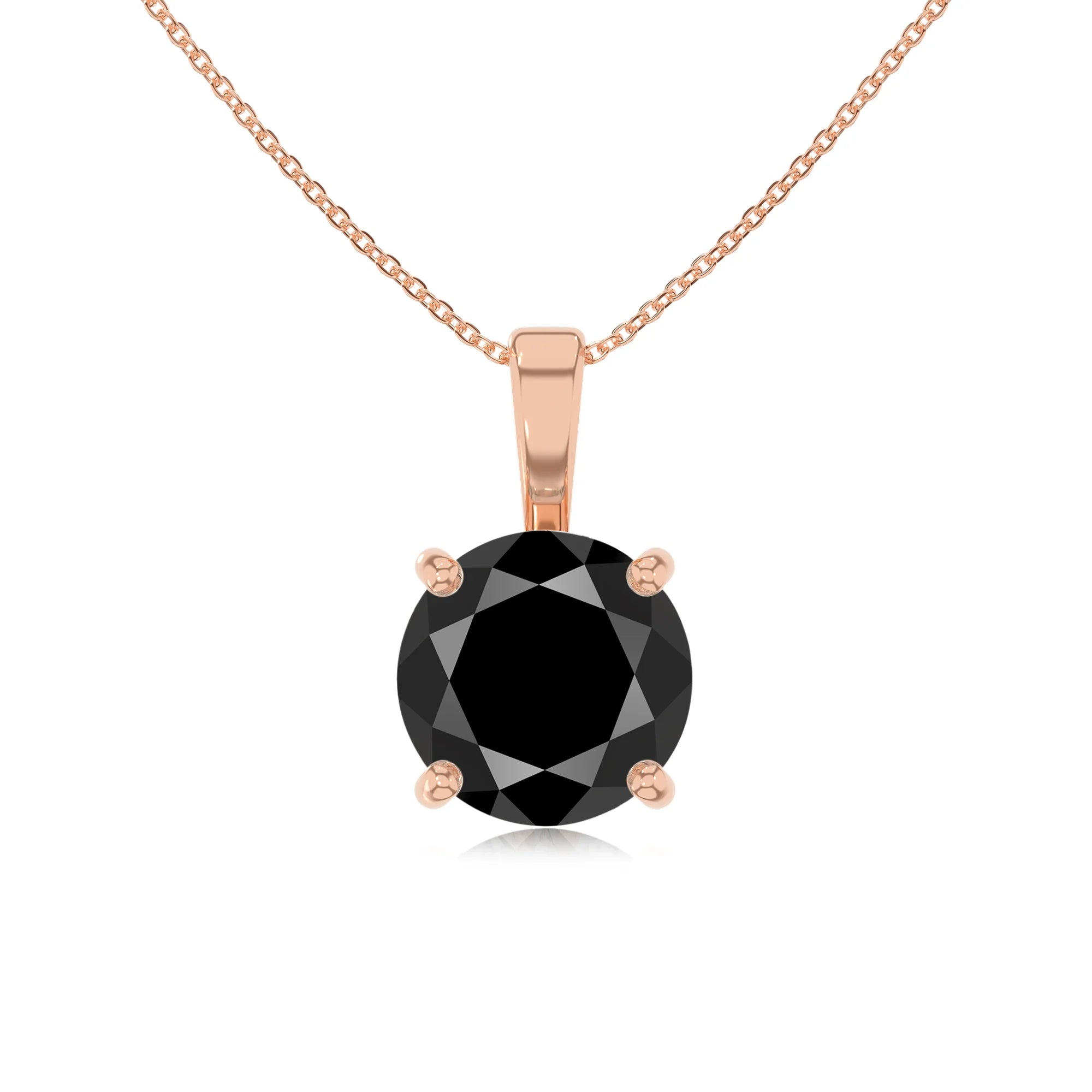 natural black-onyx round solitaire necklaces in rose gold 