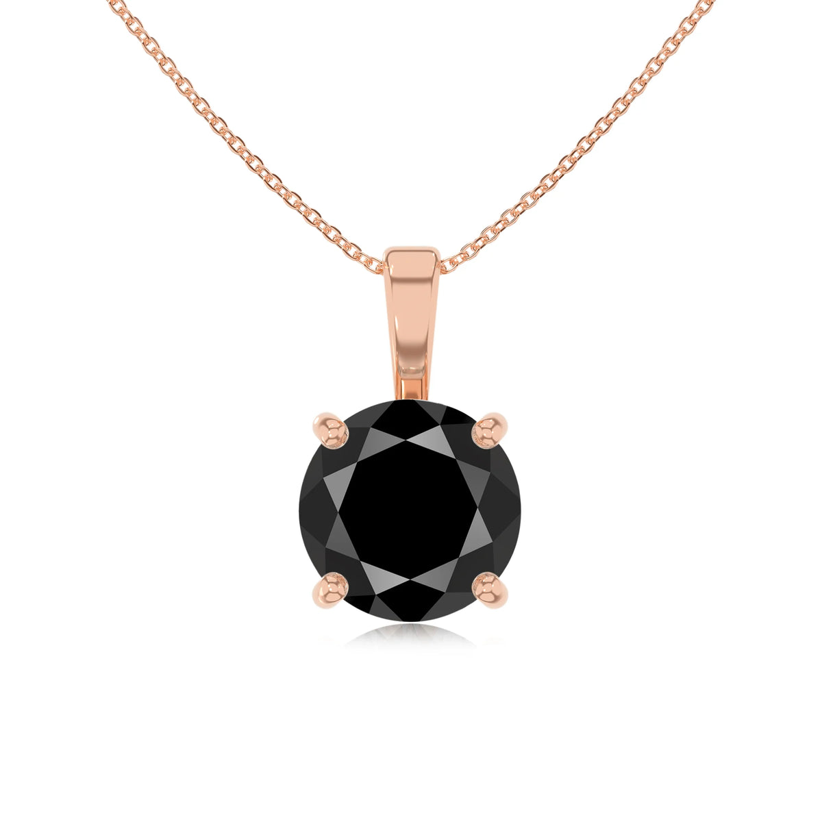 natural black-onyx round solitaire necklaces in rose gold 