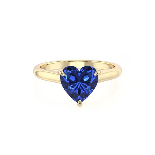 lab grown blue-sapphire heart solitaire rings in yellow gold 