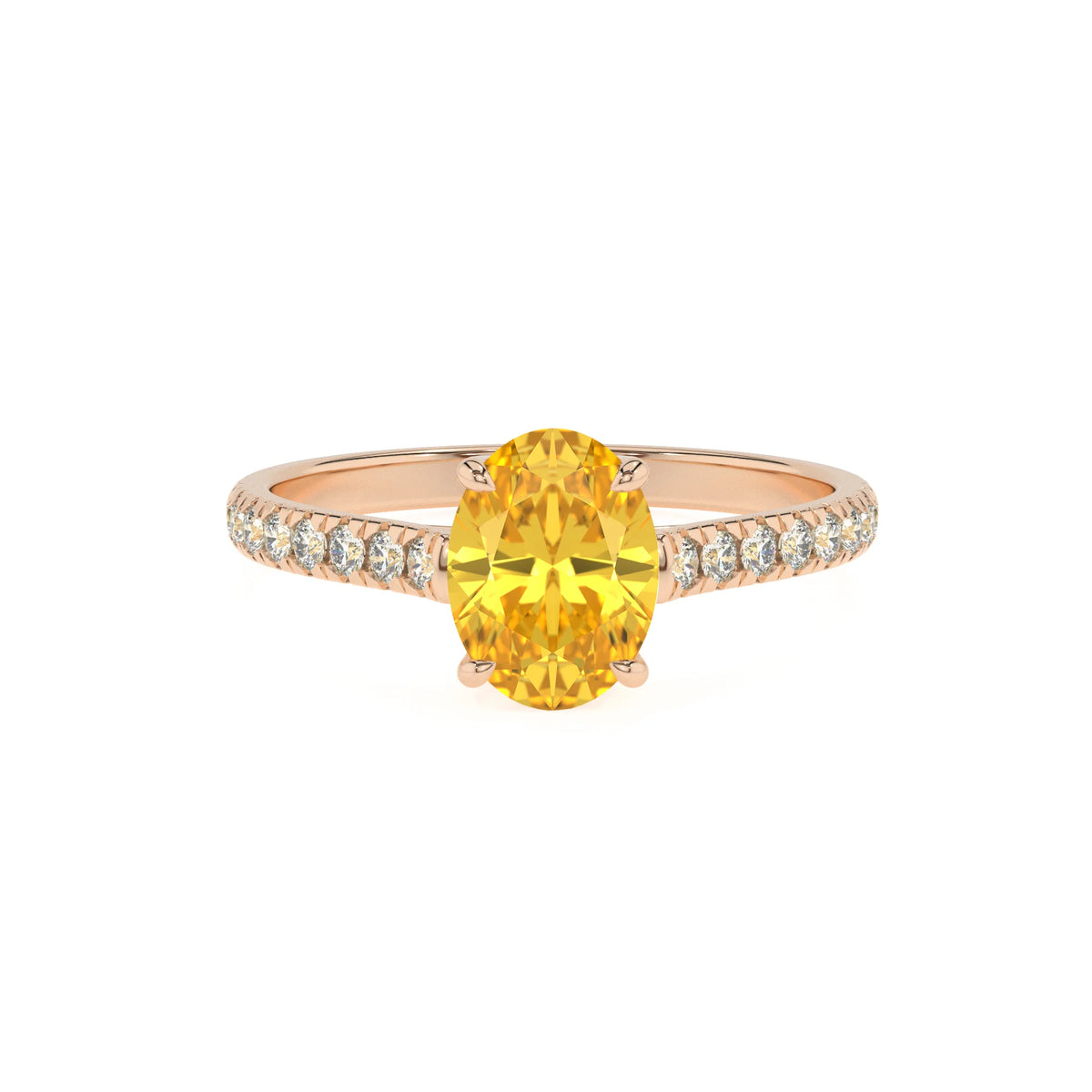 lab grown yellow-sapphire oval half eternity solitaire engagement rings in rose gold 