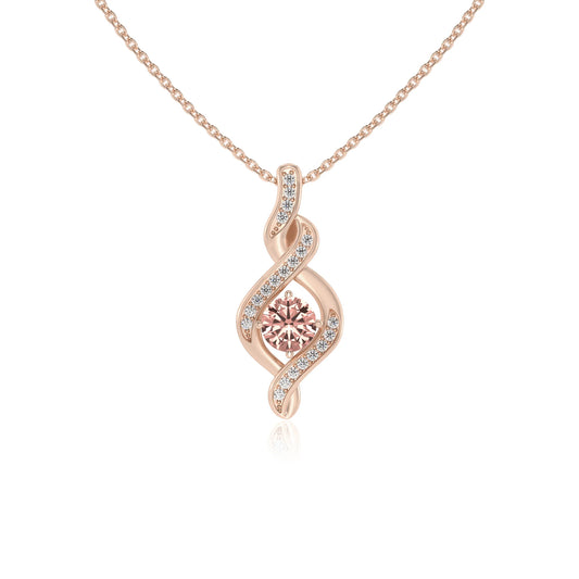 lab grown morganite round solitaire necklaces in rose gold 