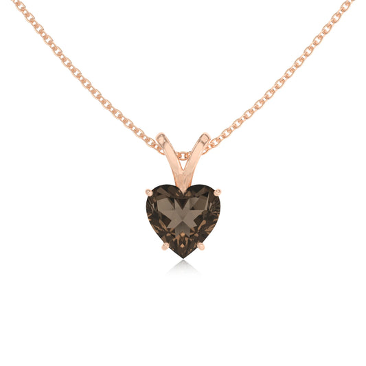natural smoky-quartz heart solitaire v-bale necklaces in rose gold 