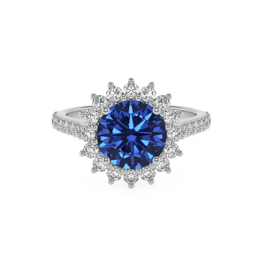 lab grown blue-sapphire round solitaire rings in sterling silver 
