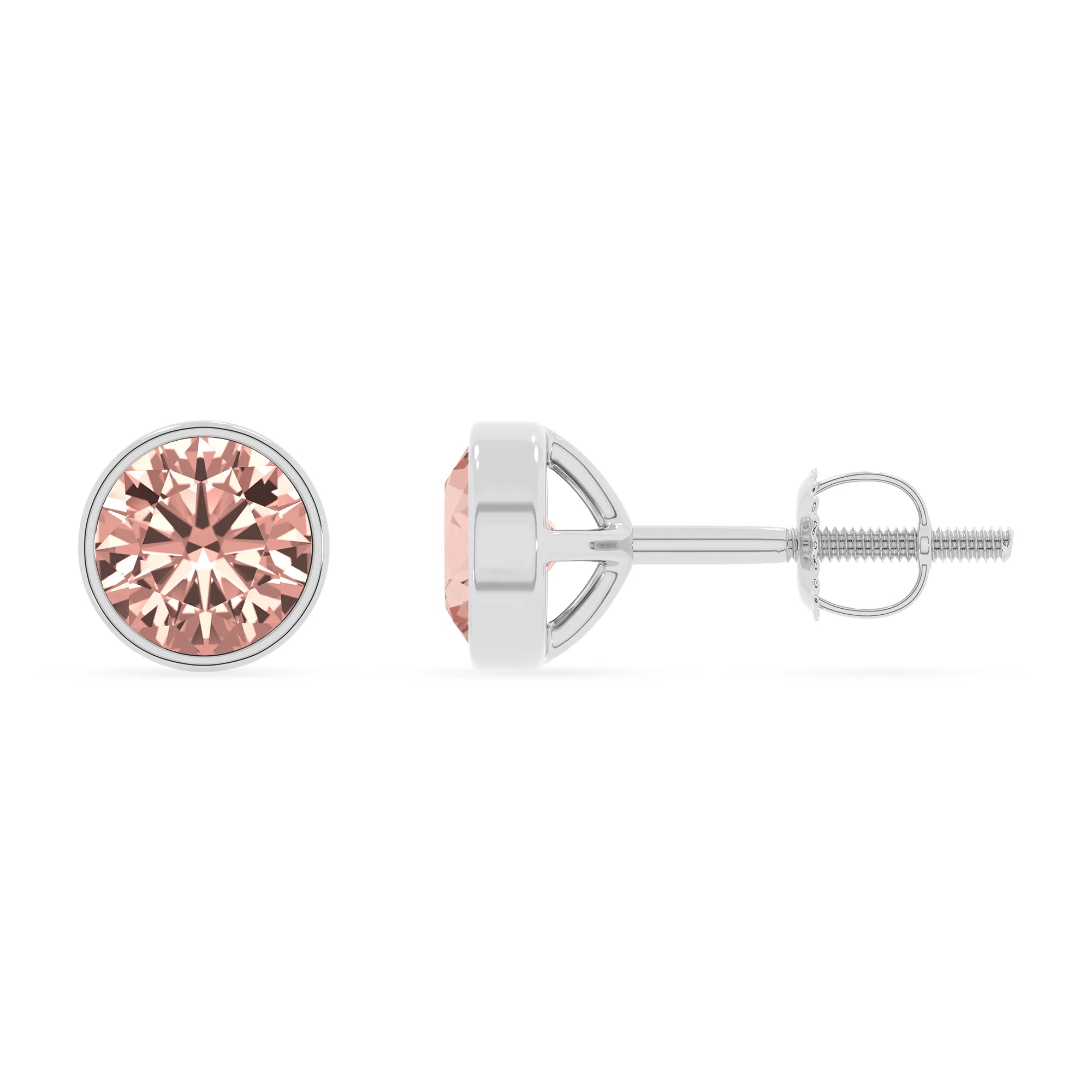 lab grown morganite round stud earrings in white gold 