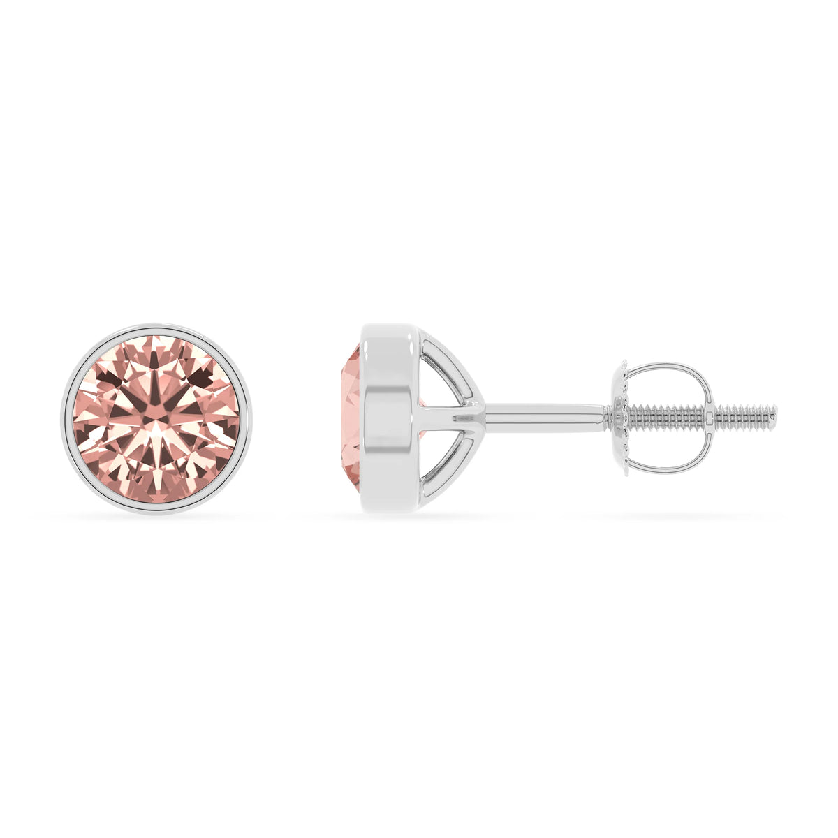 lab grown morganite round stud earrings in white gold 