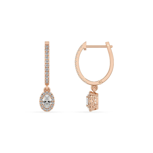 lab grown moissanite oval drop earrings in rose gold 
