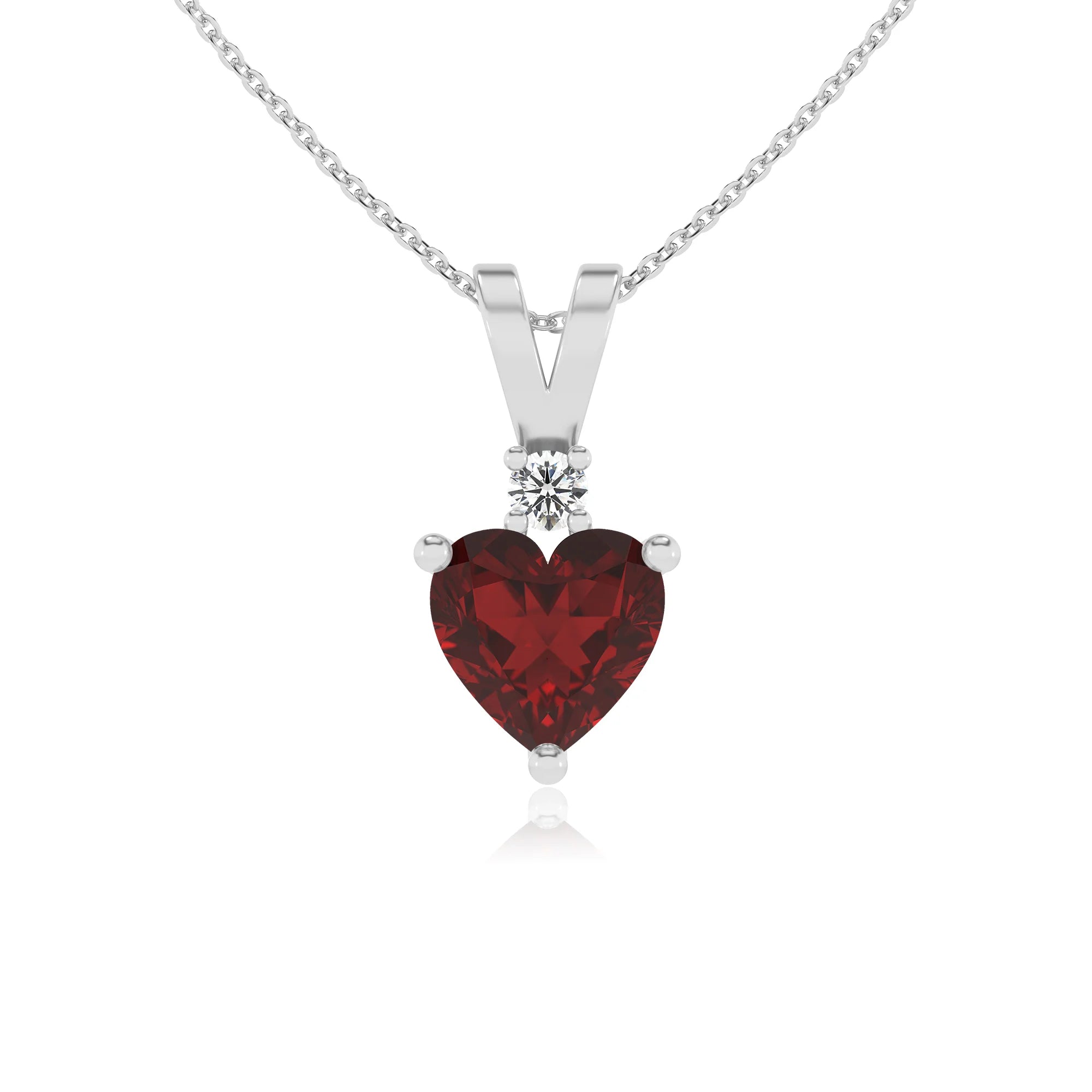 natural garnet heart solitaire v-bale necklaces in sterling silver 