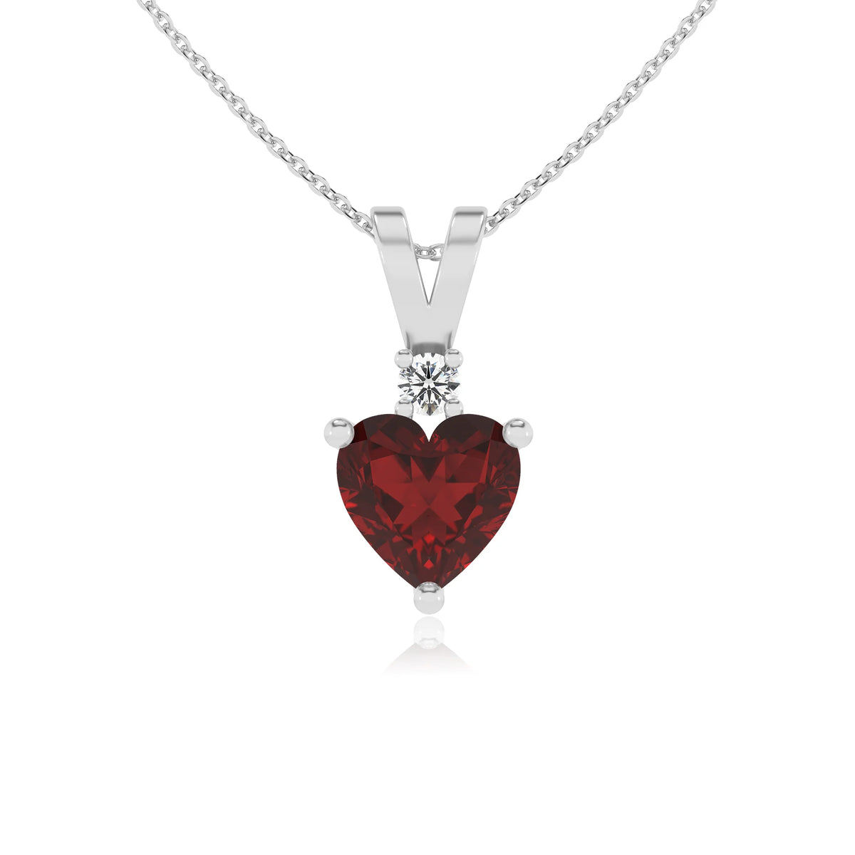 natural garnet heart solitaire v-bale necklaces in sterling silver 