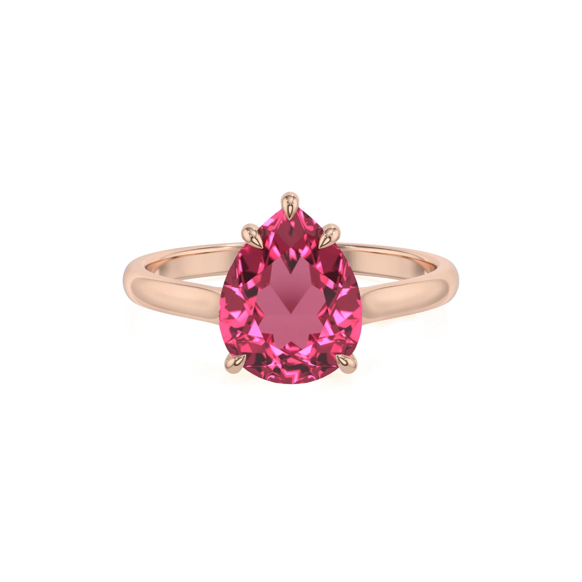 lab grown pink-tourmaline pear solitaire rings in rose gold 