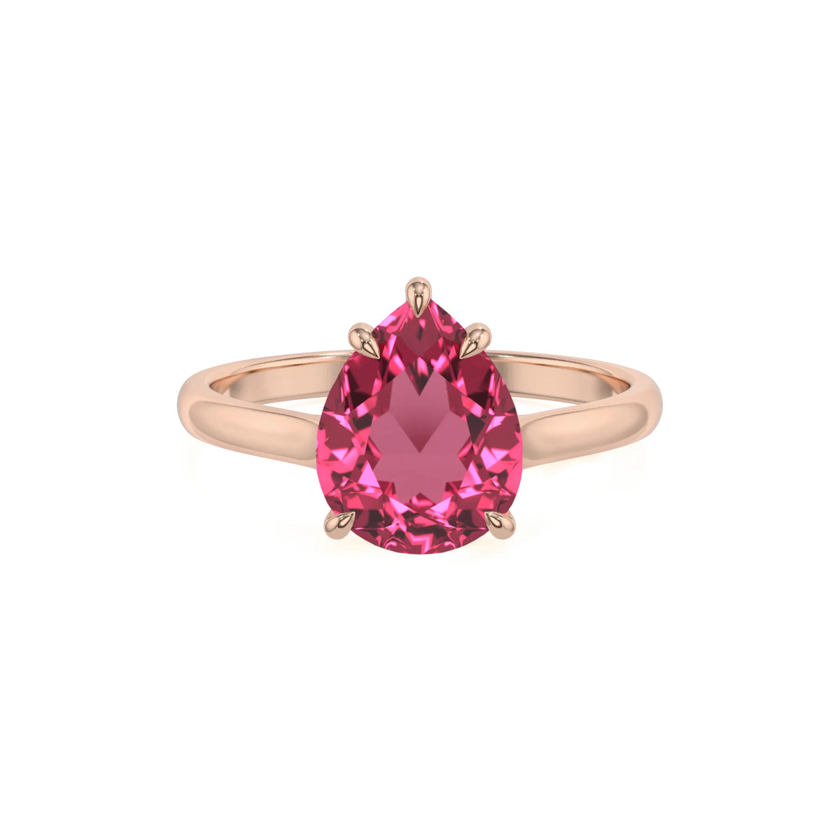 lab grown pink-tourmaline pear solitaire rings in rose gold 