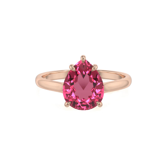 lab grown pink-tourmaline pear solitaire rings in rose gold 