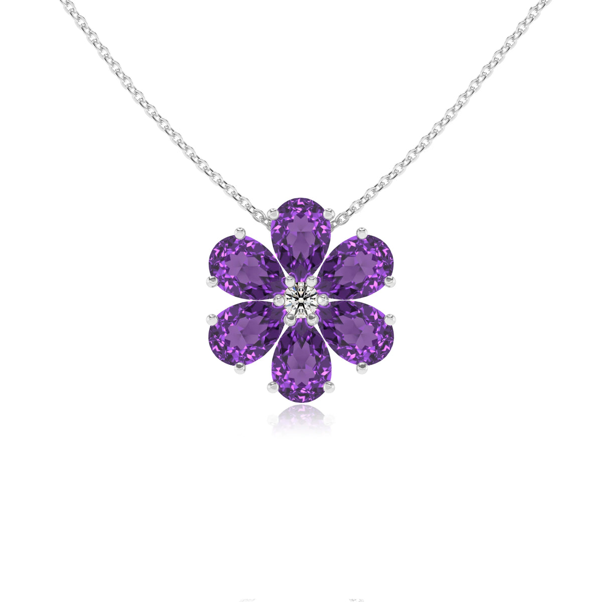 lab grown amethyst pear solitaire necklaces in platinum 