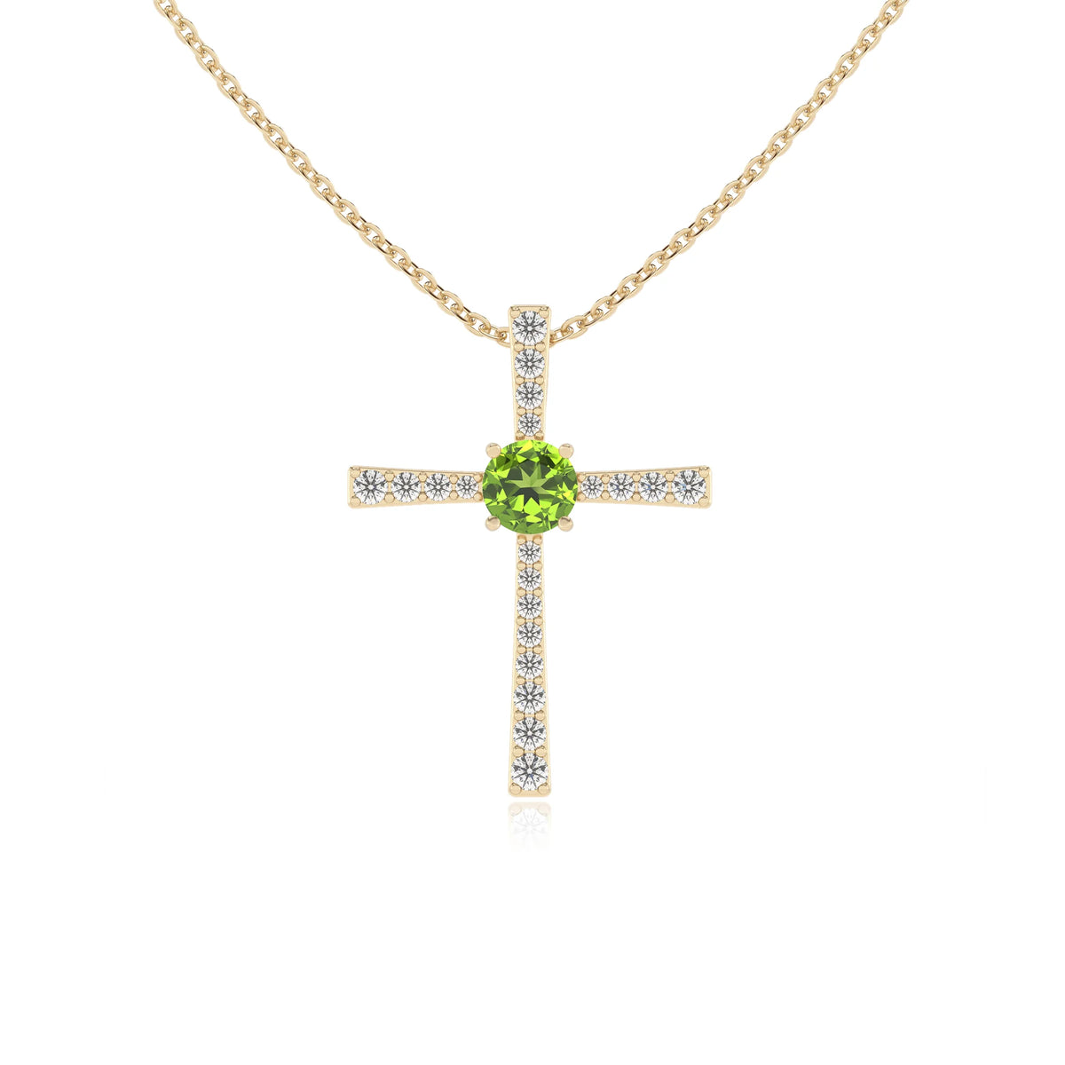 natural peridot round infinity necklaces in yellow gold 