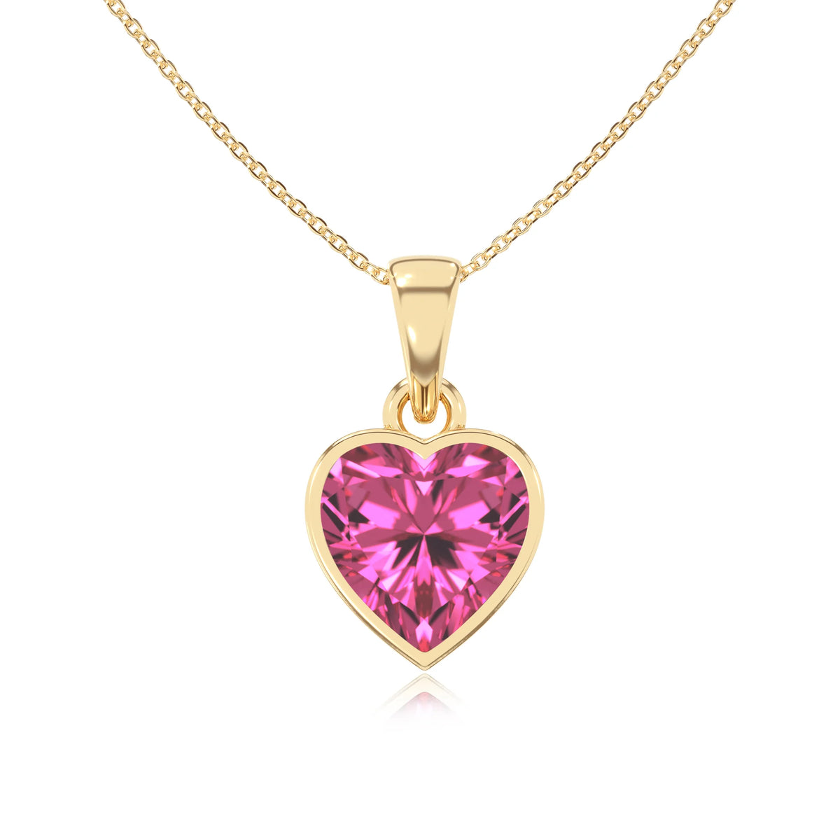 lab grown pink-sapphire heart solitaire necklaces in yellow gold 