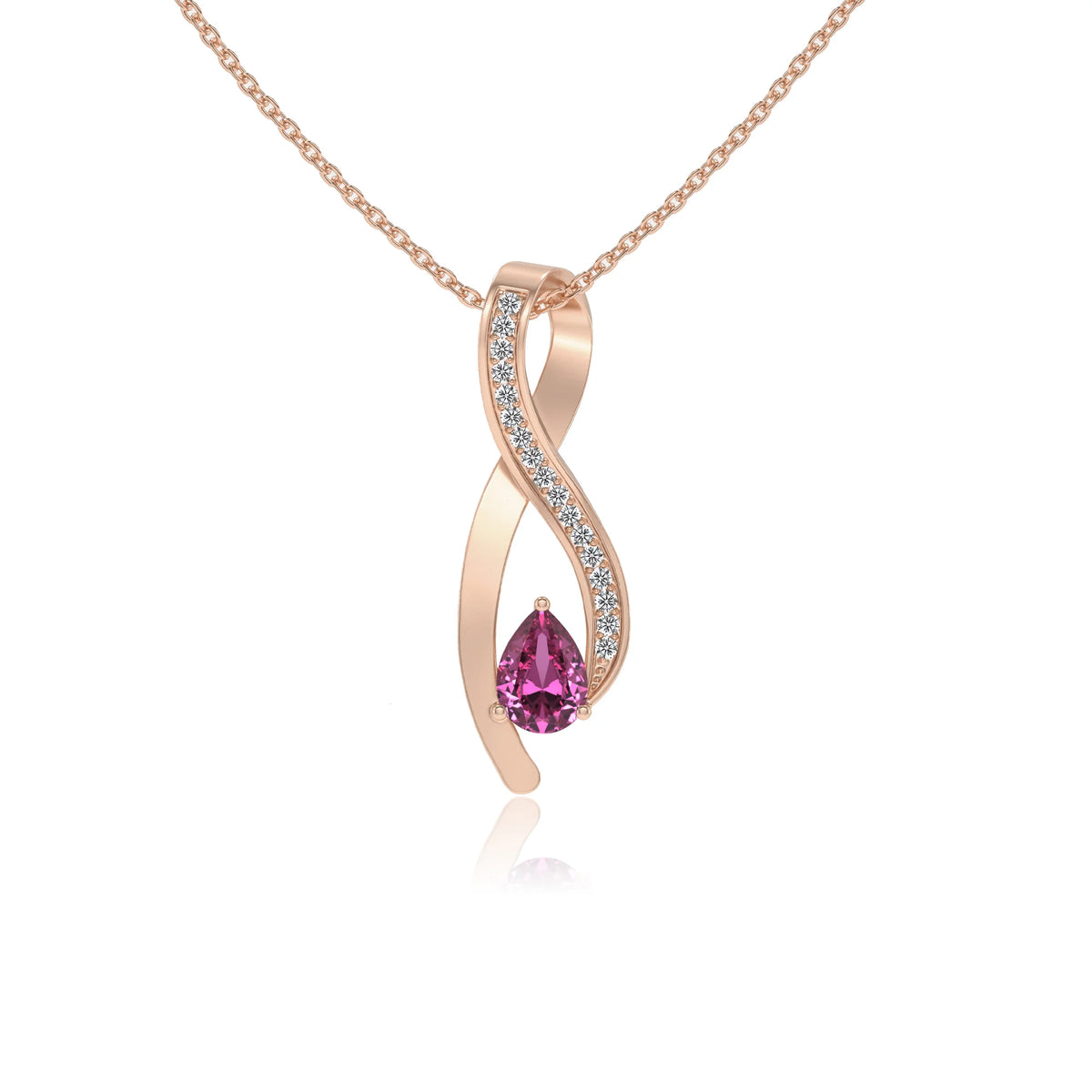 lab grown pink-sapphire pear solitaire necklaces in rose gold 