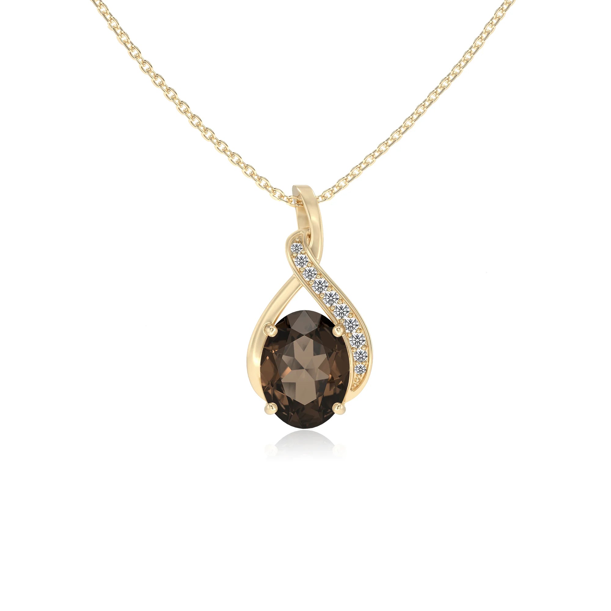 natural smoky-quartz oval solitaire necklaces in yellow gold 